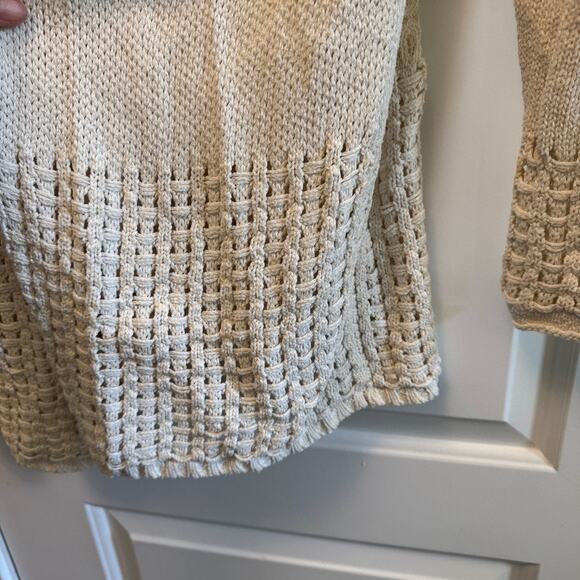 Chico's 1 Sz M Longline Lace Back Long Duster Sweater Cardigan Jacket Lattice - Picture 3 of 6